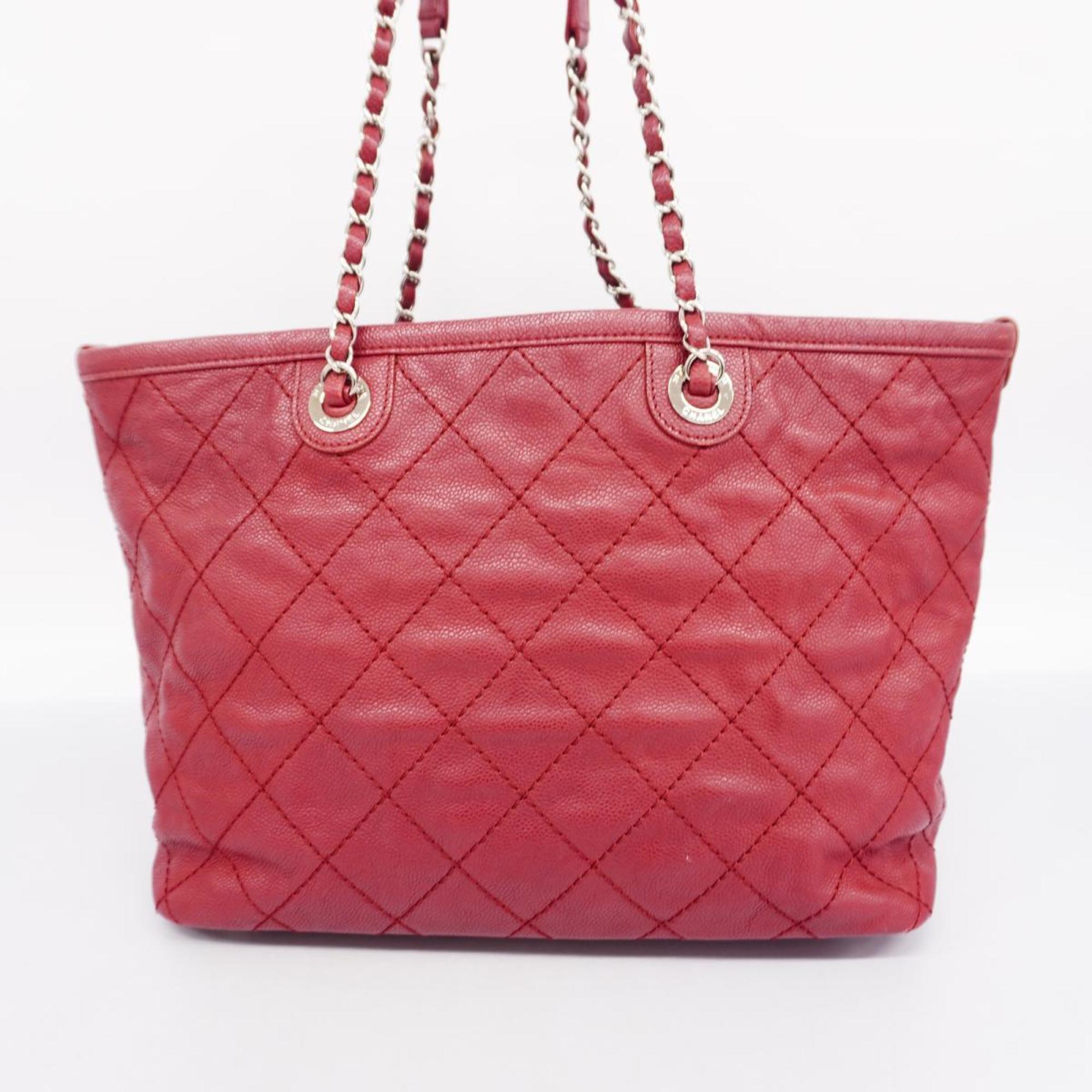 Chanel Shoulder Bag Matelasse Chain Caviar Skin Red Women's