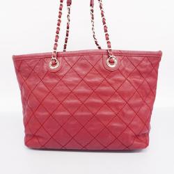 Chanel Shoulder Bag Matelasse Chain Caviar Skin Red Women's