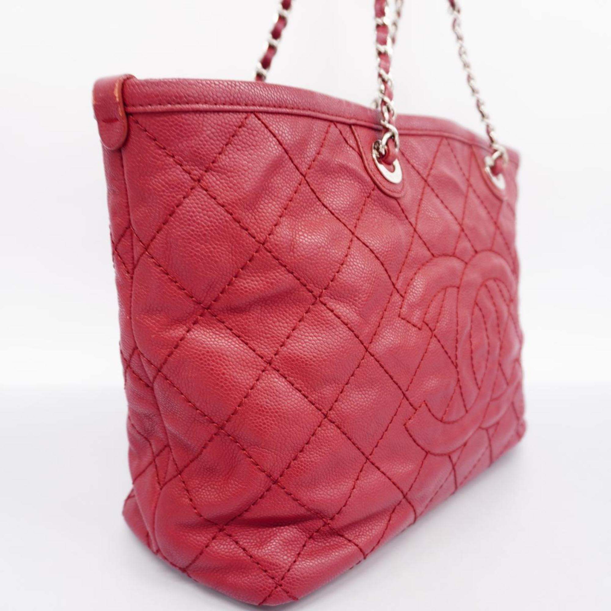 Chanel Shoulder Bag Matelasse Chain Caviar Skin Red Women's