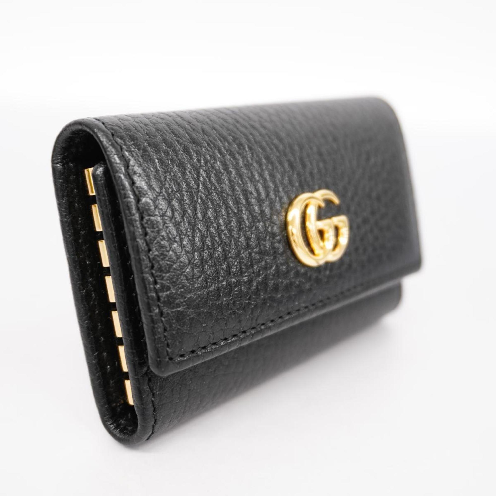 Gucci Key Case GG Marmont 456118 Leather Black Men's Women's