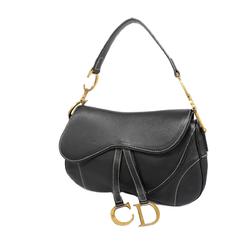 Christian Dior Handbag Saddle Bag Leather Black Women's