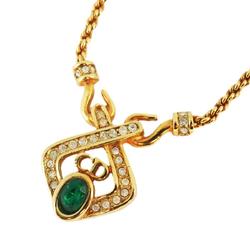 Christian Dior Necklace CD Rhinestone Color Stone GP Plated Gold Green Women's