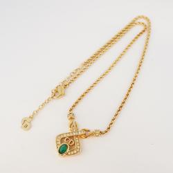 Christian Dior Necklace CD Rhinestone Color Stone GP Plated Gold Green Women's