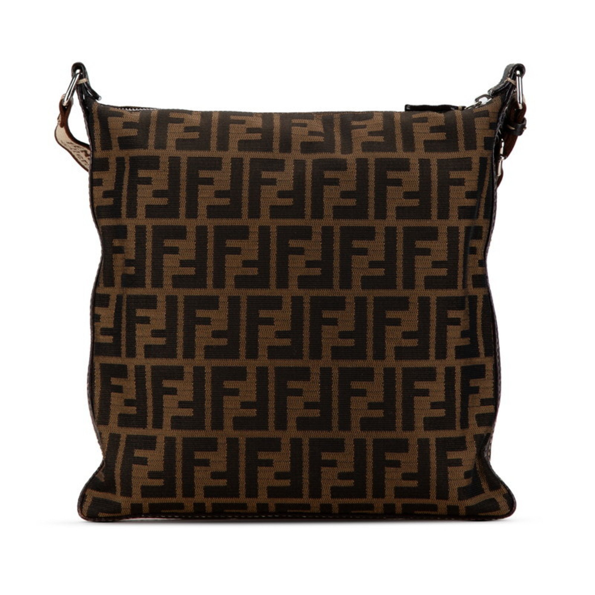 FENDI ZUCCA SELLERIA SHOULDER BAG 8BT092 BROWN CANVAS LEATHER WOMEN'S