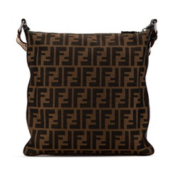 FENDI ZUCCA SELLERIA SHOULDER BAG 8BT092 BROWN CANVAS LEATHER WOMEN'S