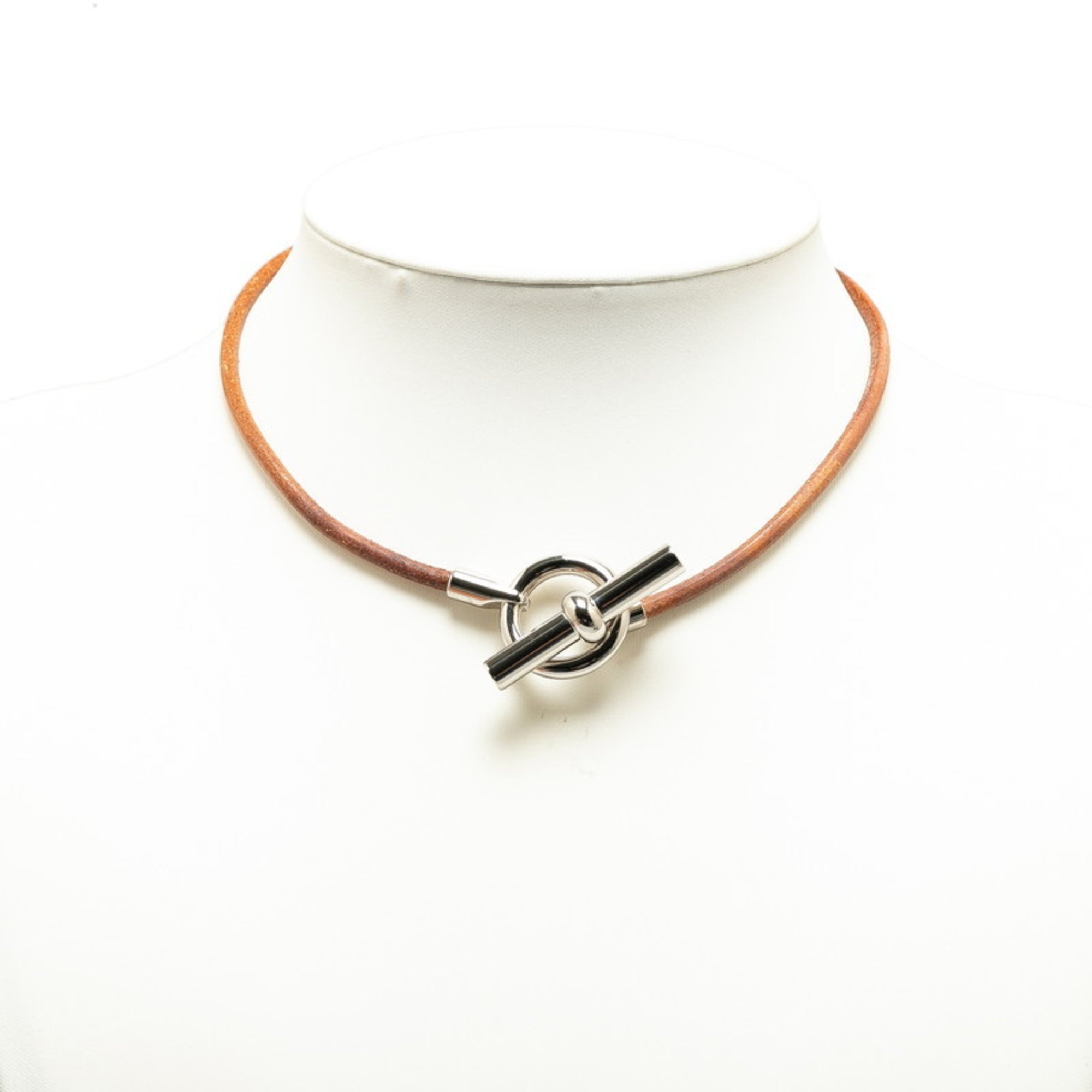 Hermes Grennan Choker Brown Gold Plated Leather Women's HERMES