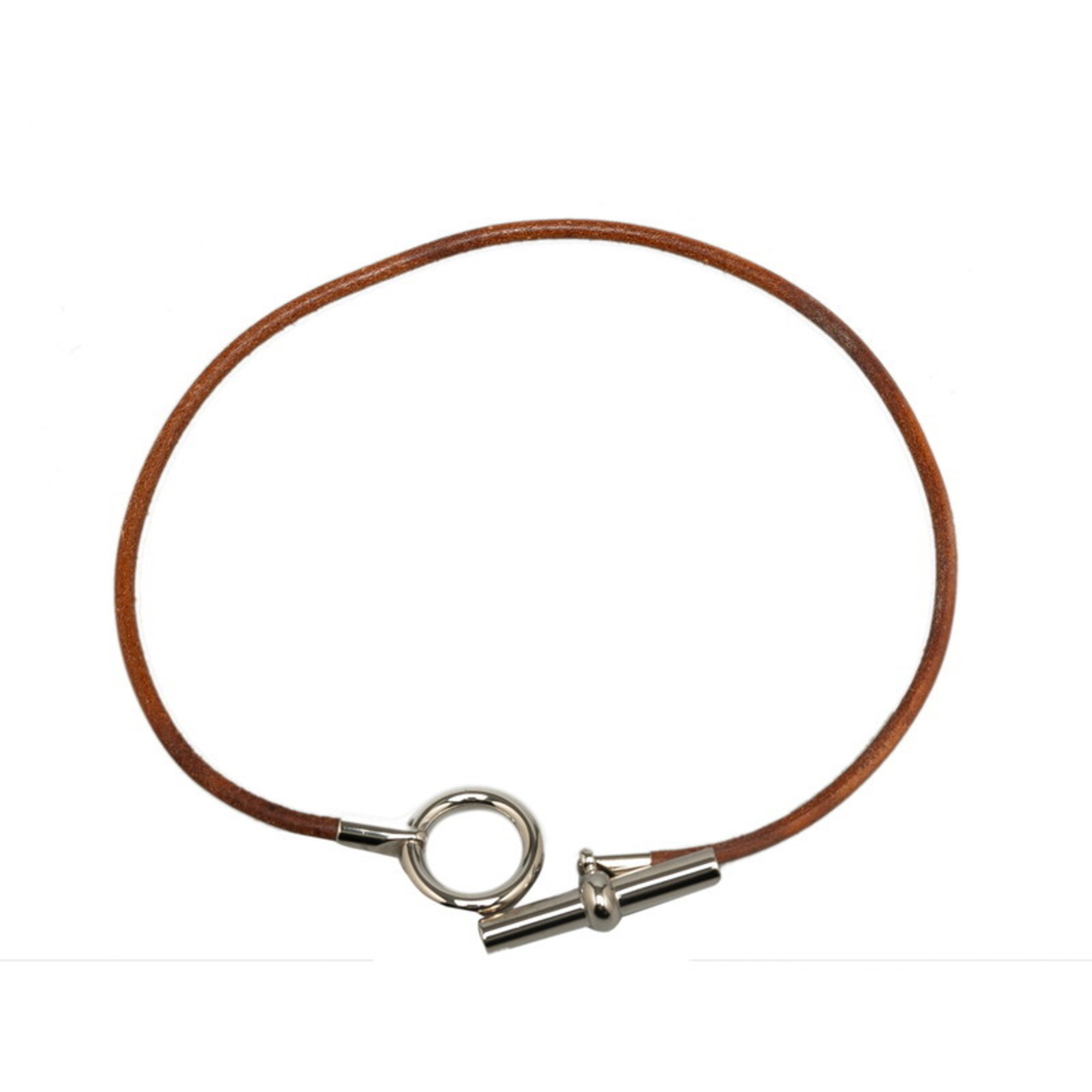 Hermes Grennan Choker Brown Gold Plated Leather Women's HERMES