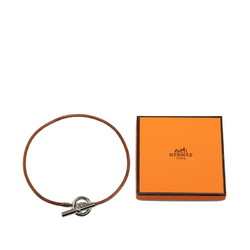 Hermes Grennan Choker Brown Gold Plated Leather Women's HERMES