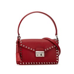 Prada Triangle Plate Studs Handbag Shoulder Bag Red Leather Women's PRADA