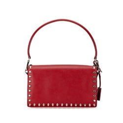 Prada Triangle Plate Studs Handbag Shoulder Bag Red Leather Women's PRADA