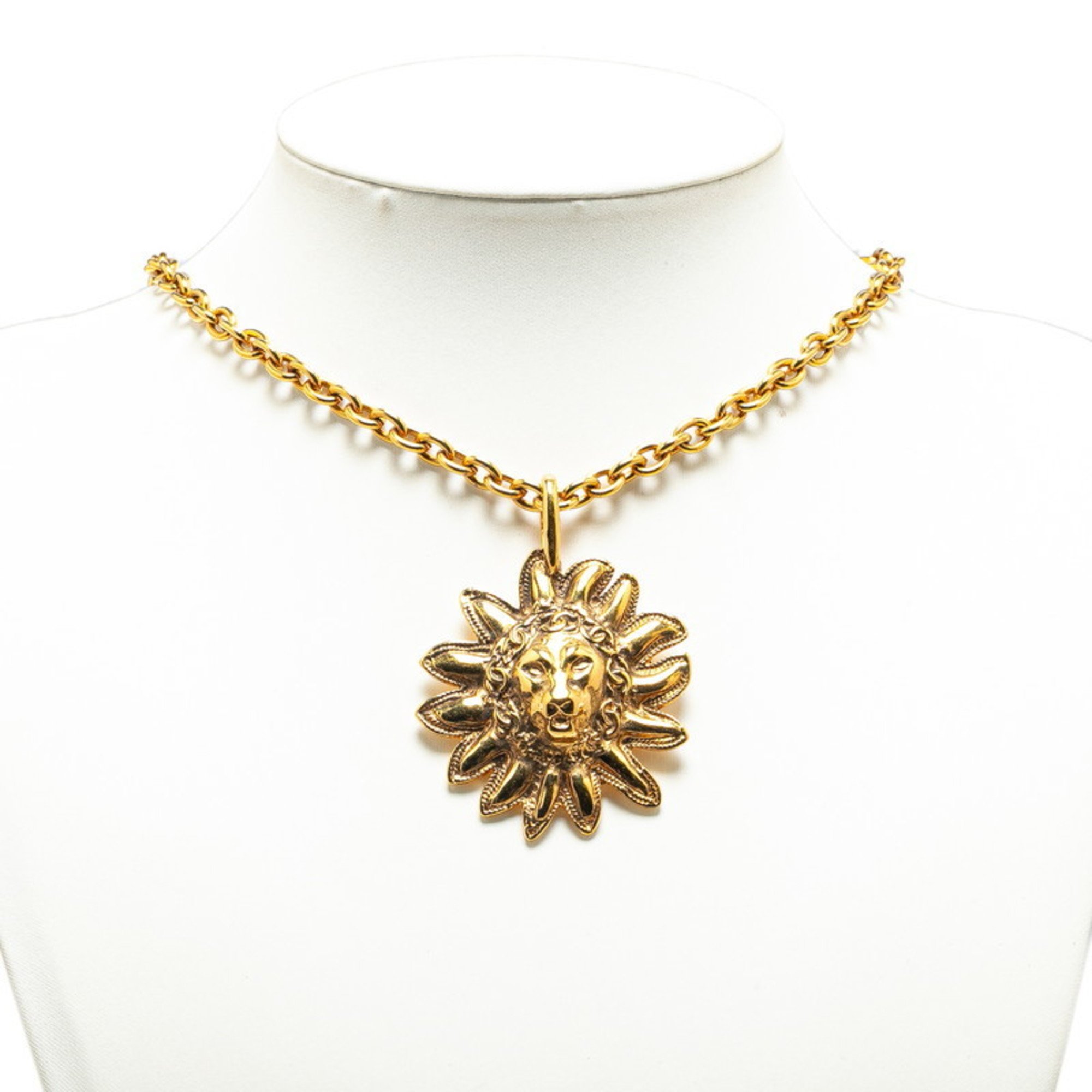 Chanel Lion Sun Motif Chain Necklace Gold Plated Women's CHANEL