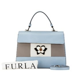 Furla Muguet Flower Motif Handbag Shoulder Bag Light Blue White Leather Women's