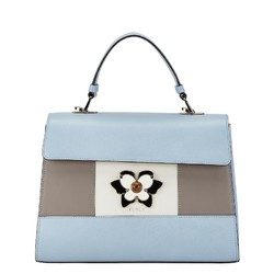 Furla Muguet Flower Motif Handbag Shoulder Bag Light Blue White Leather Women's