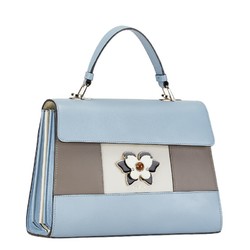 Furla Muguet Flower Motif Handbag Shoulder Bag Light Blue White Leather Women's