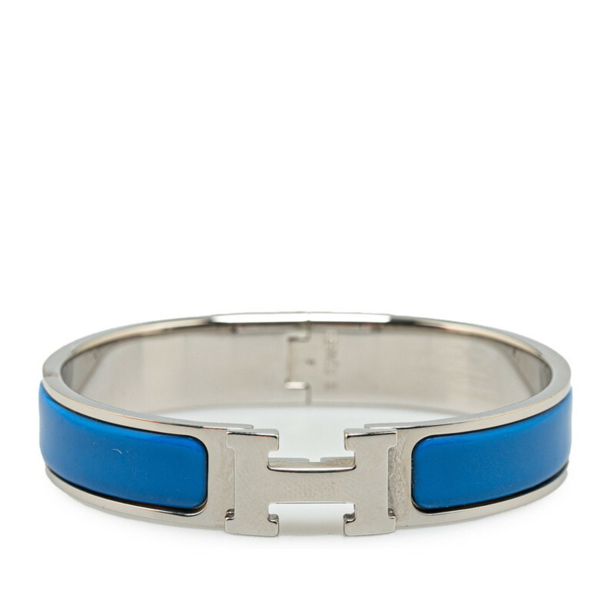 Hermes Click-Clack H PM Bracelet Silver Blue Metal Women's HERMES