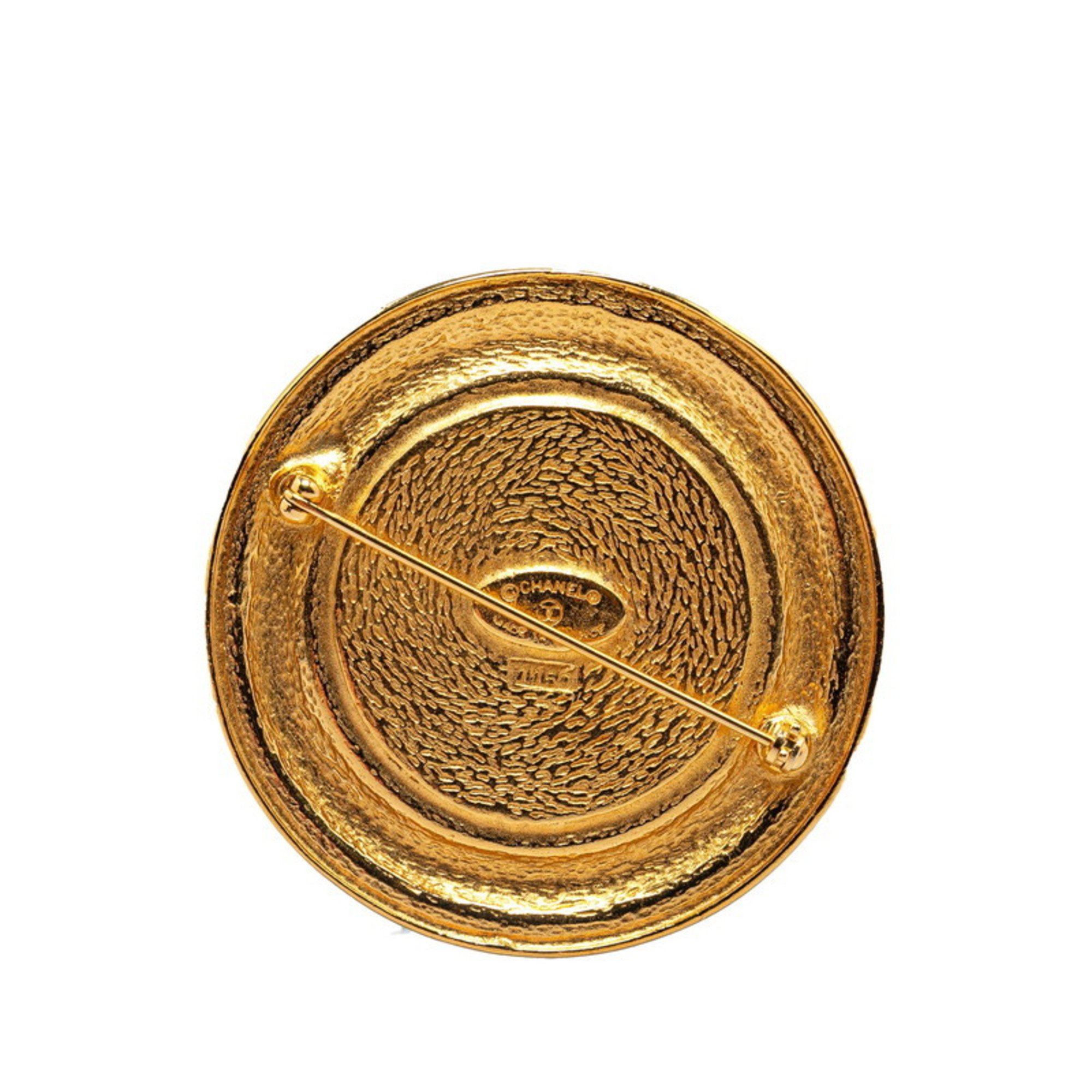 CHANEL Cambon Round Brooch Gold Plated Women's