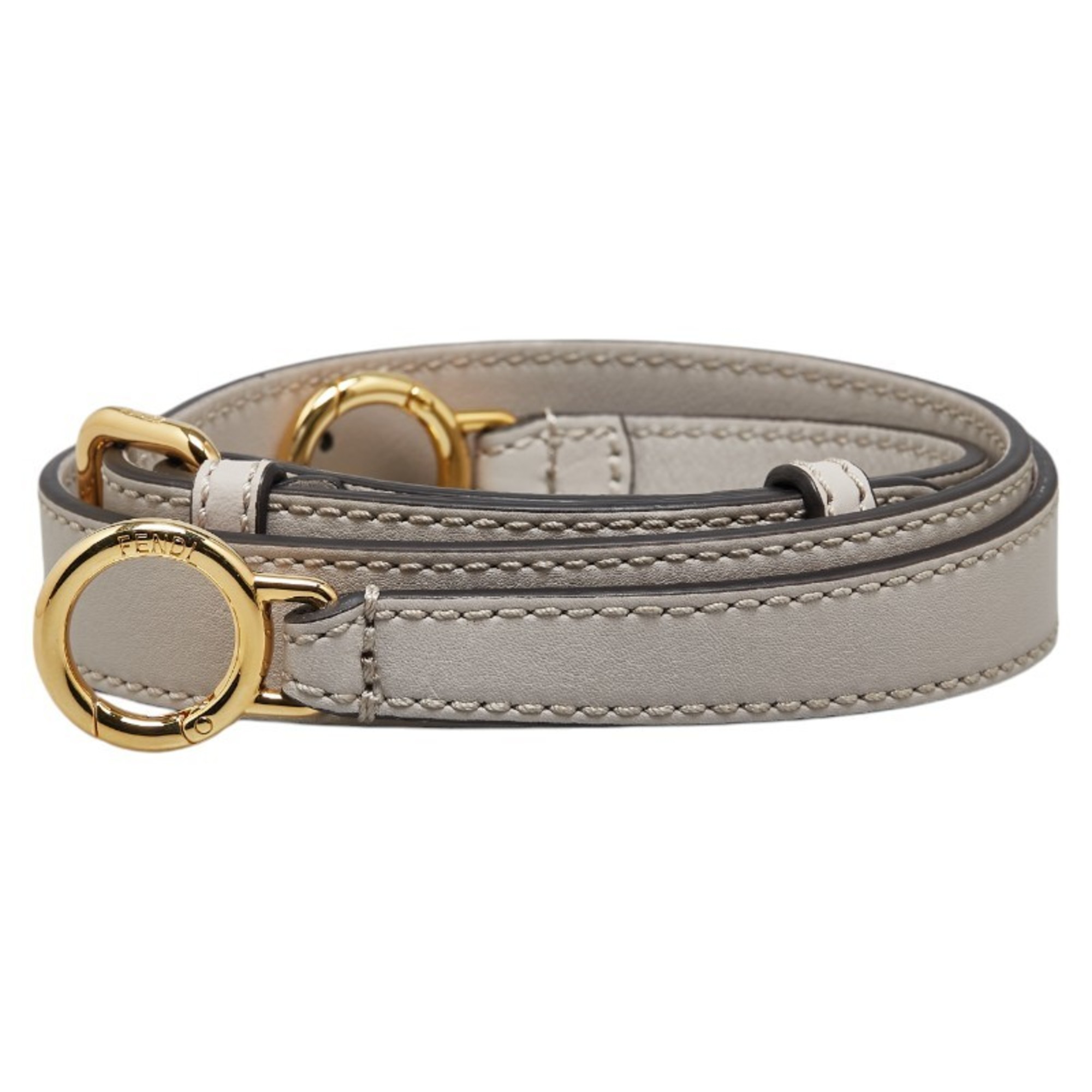 FENDI Shoulder Strap Grey Gold Leather Women's