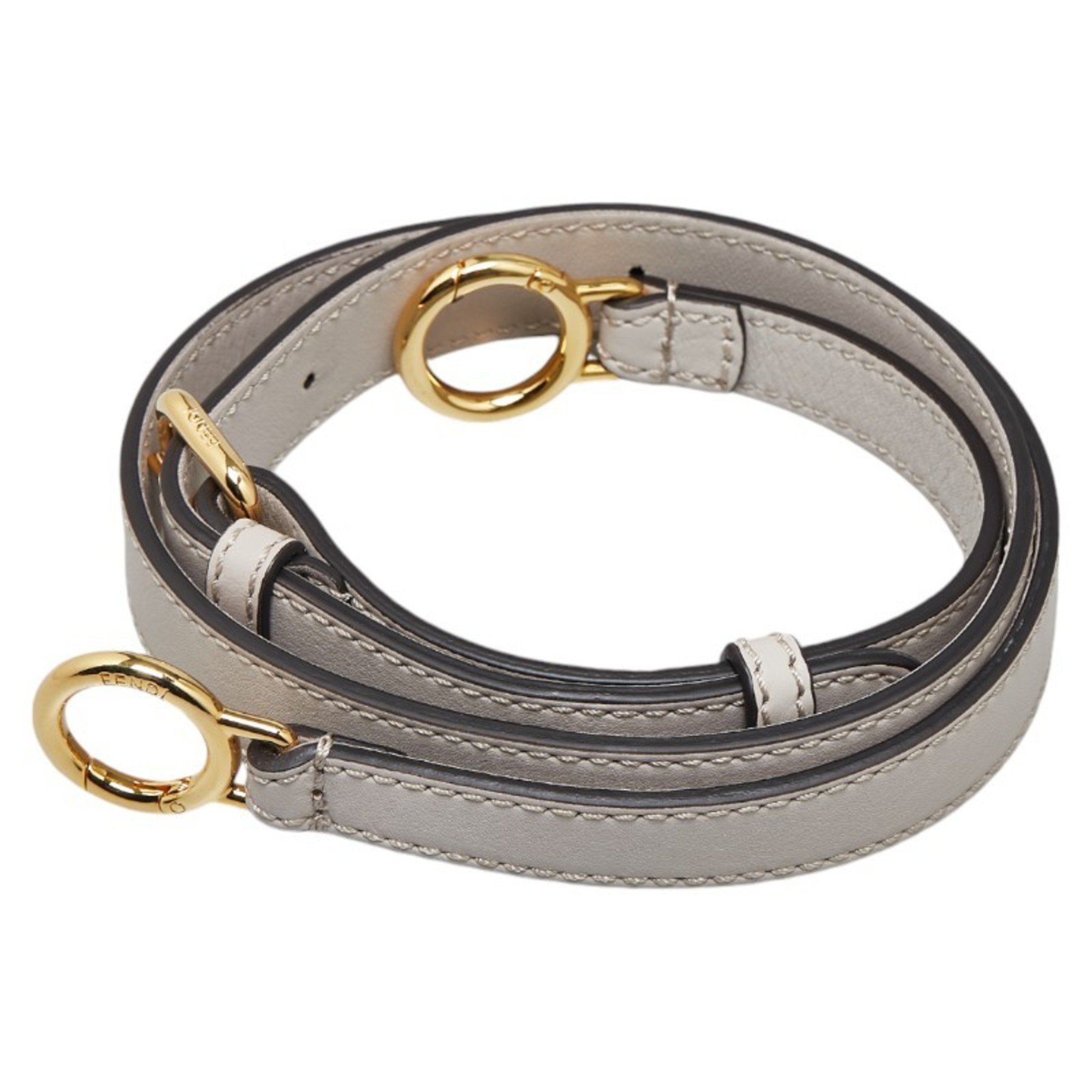 FENDI Shoulder Strap Grey Gold Leather Women's