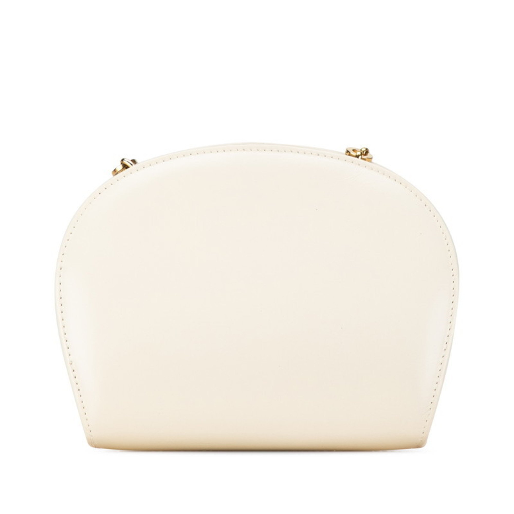 Salvatore Ferragamo Gancini Chain Shoulder Bag Ivory White Leather Women's