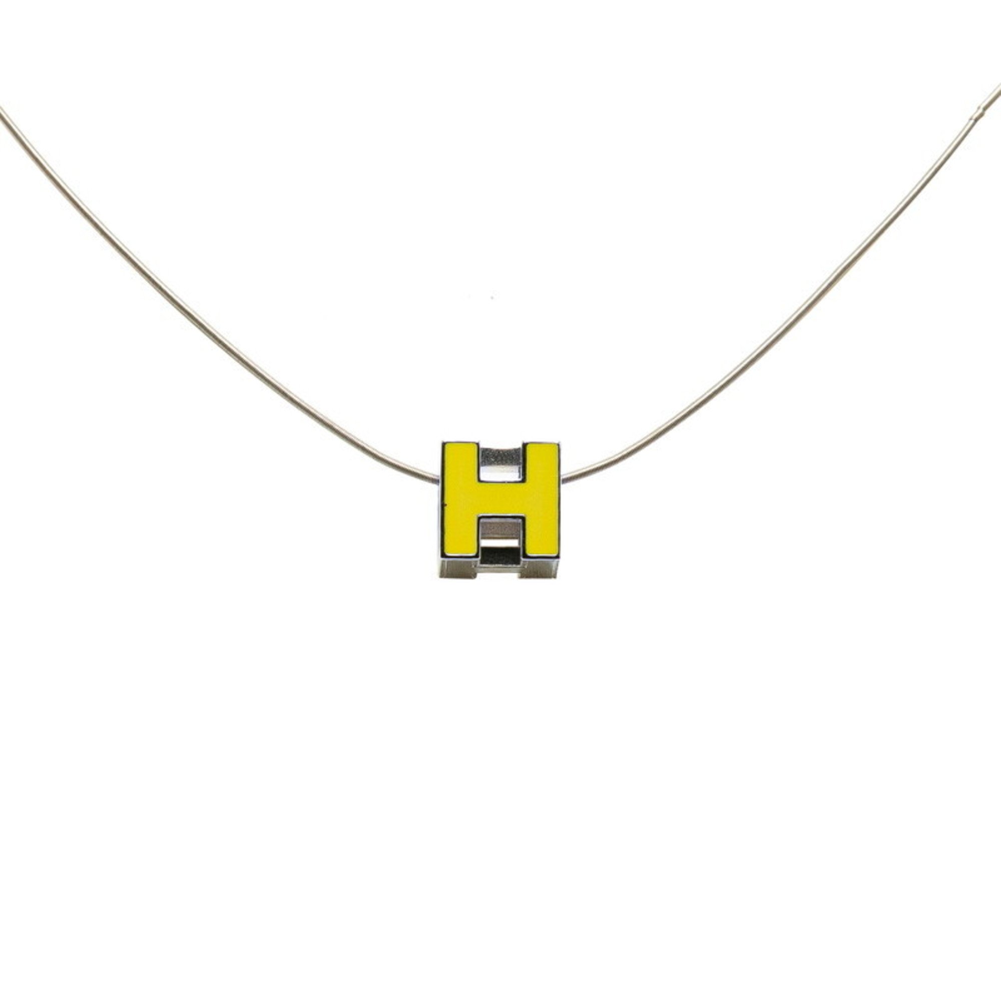 Hermes Cage d'Ache H Cube Necklace Silver Yellow Metal Women's HERMES