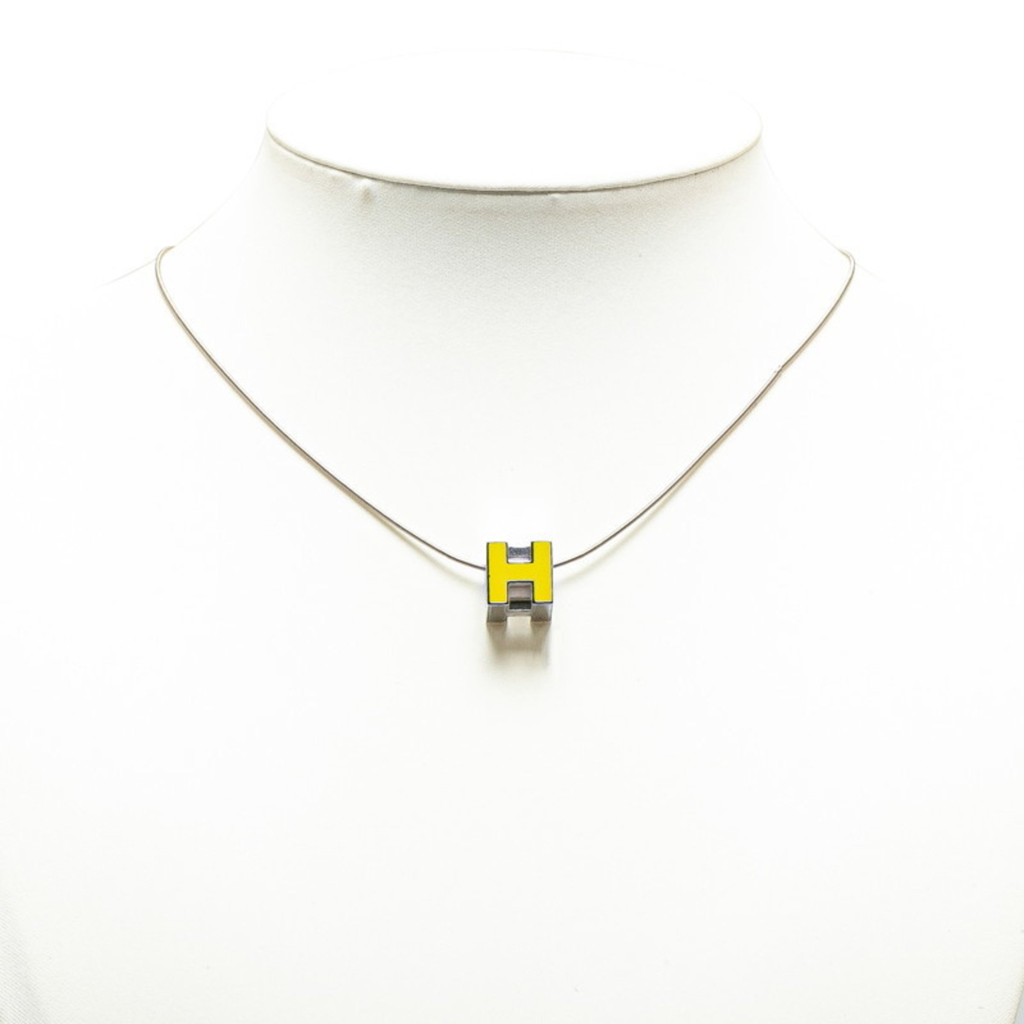 Hermes Cage d'Ache H Cube Necklace Silver Yellow Metal Women's HERMES