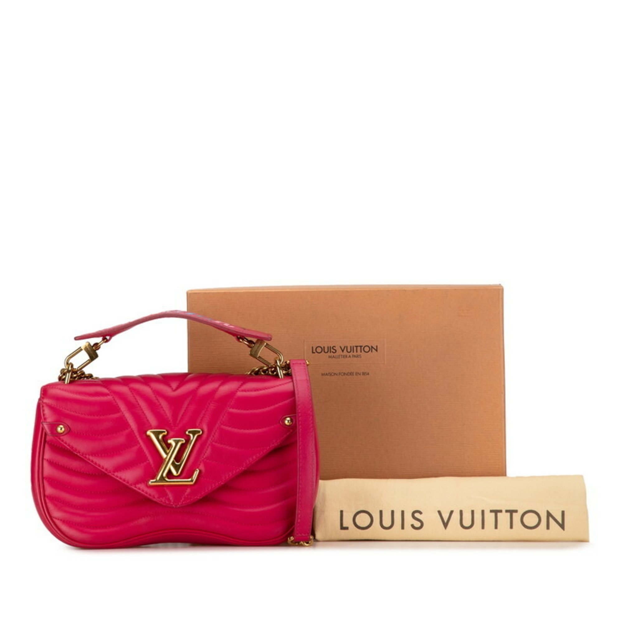 Louis Vuitton New Wave Chain Bag MM Handbag Shoulder M55020 Freesia Pink Calf Leather Women's LOUIS VUITTON