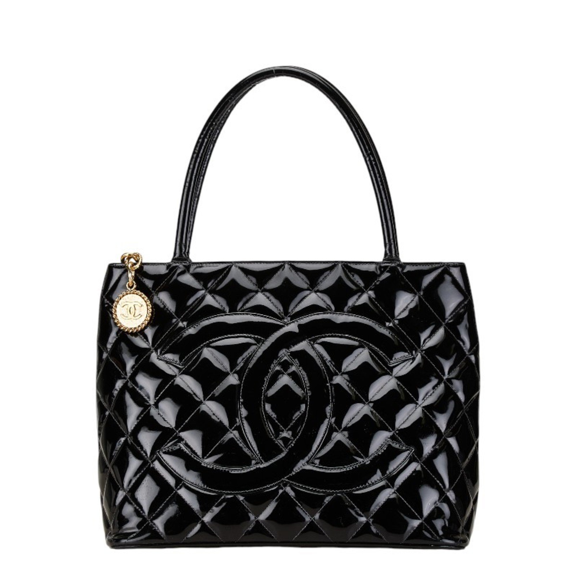 Chanel Reprint Tote Coco Mark Quilted Bag Handbag A01804 Black Enamel Women's CHANEL