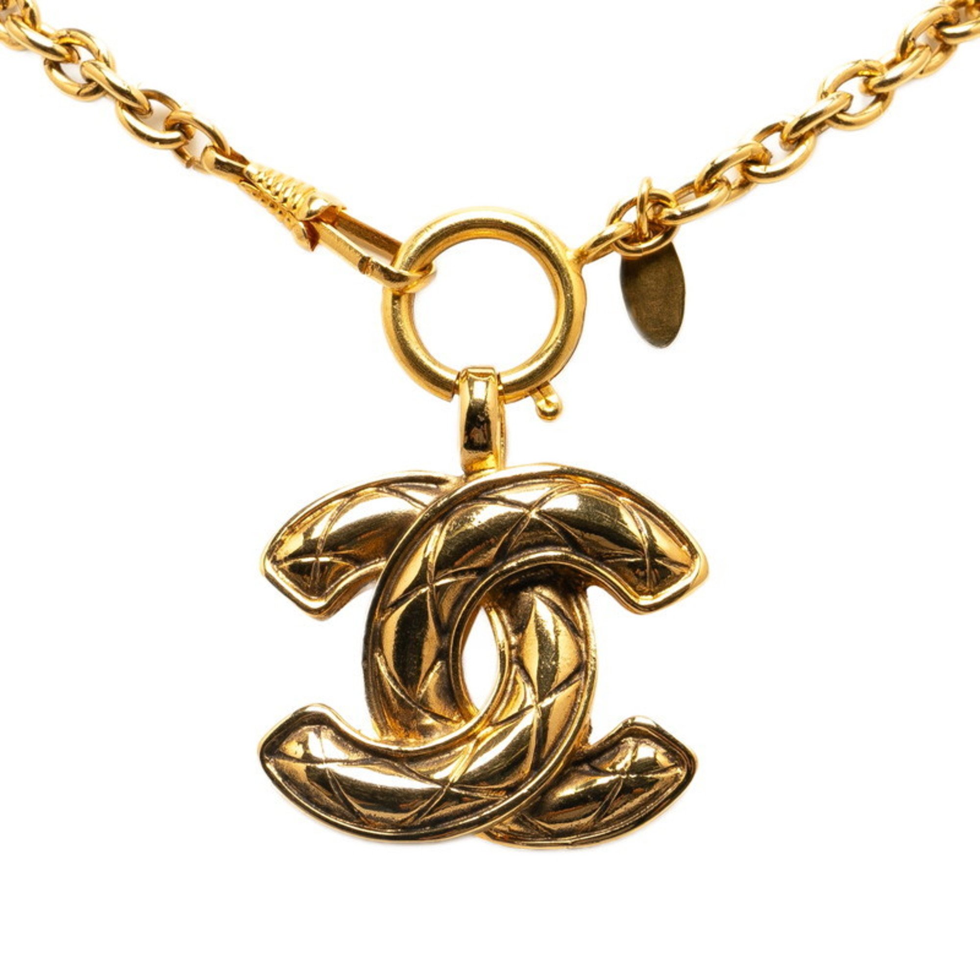 Chanel Matelasse Coco Mark Chain Necklace Gold Plated Women's CHANEL