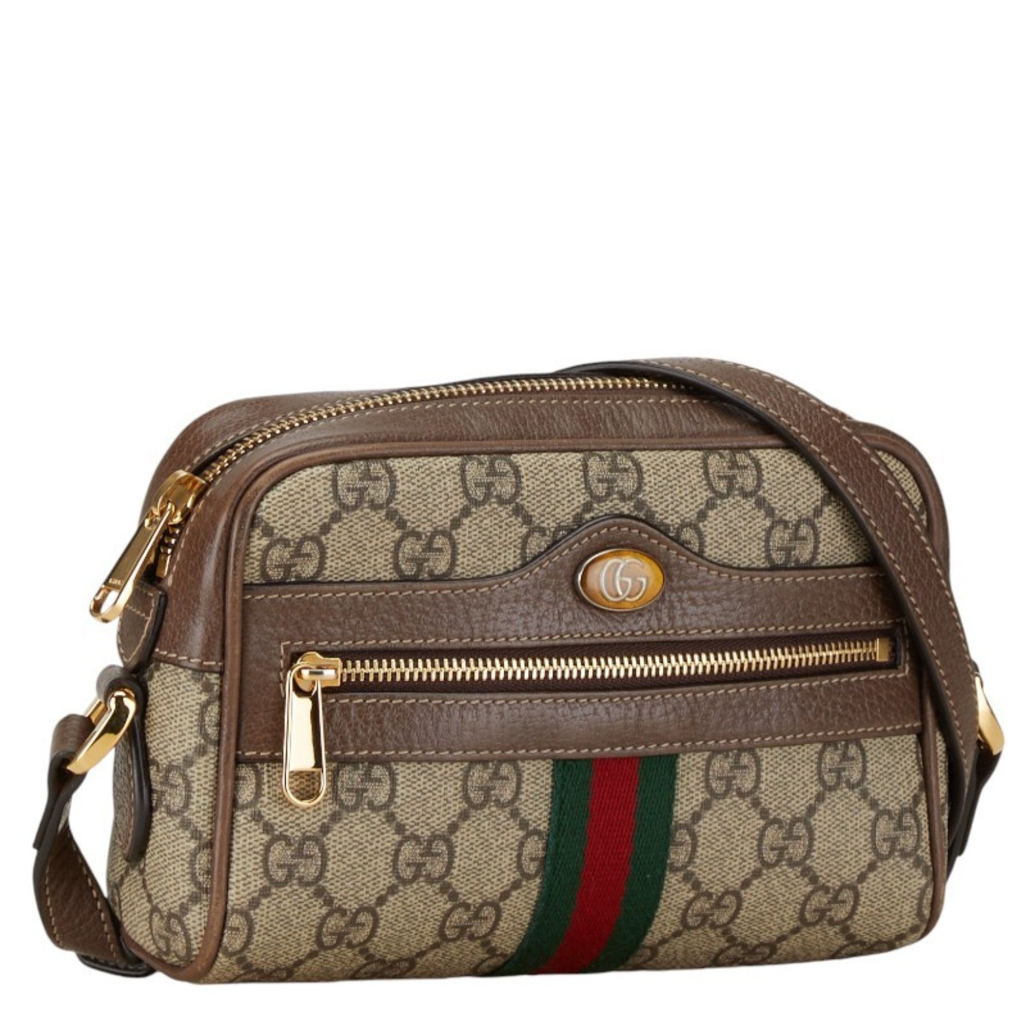 Gucci GG Supreme Ophidia Bag Shoulder 517350 Beige Brown Canvas Leather Women's GUCCI