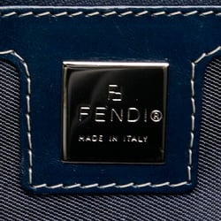 FENDI metal fittings handbag navy canvas leather women's