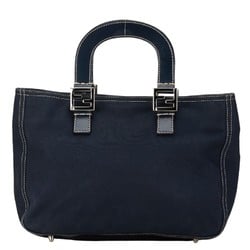 FENDI metal fittings handbag navy canvas leather women's