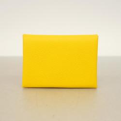 Hermes Wallet/Coin Case Calvi Duo U Stamp Epsom Leather Jaune-Naples Men's Women's