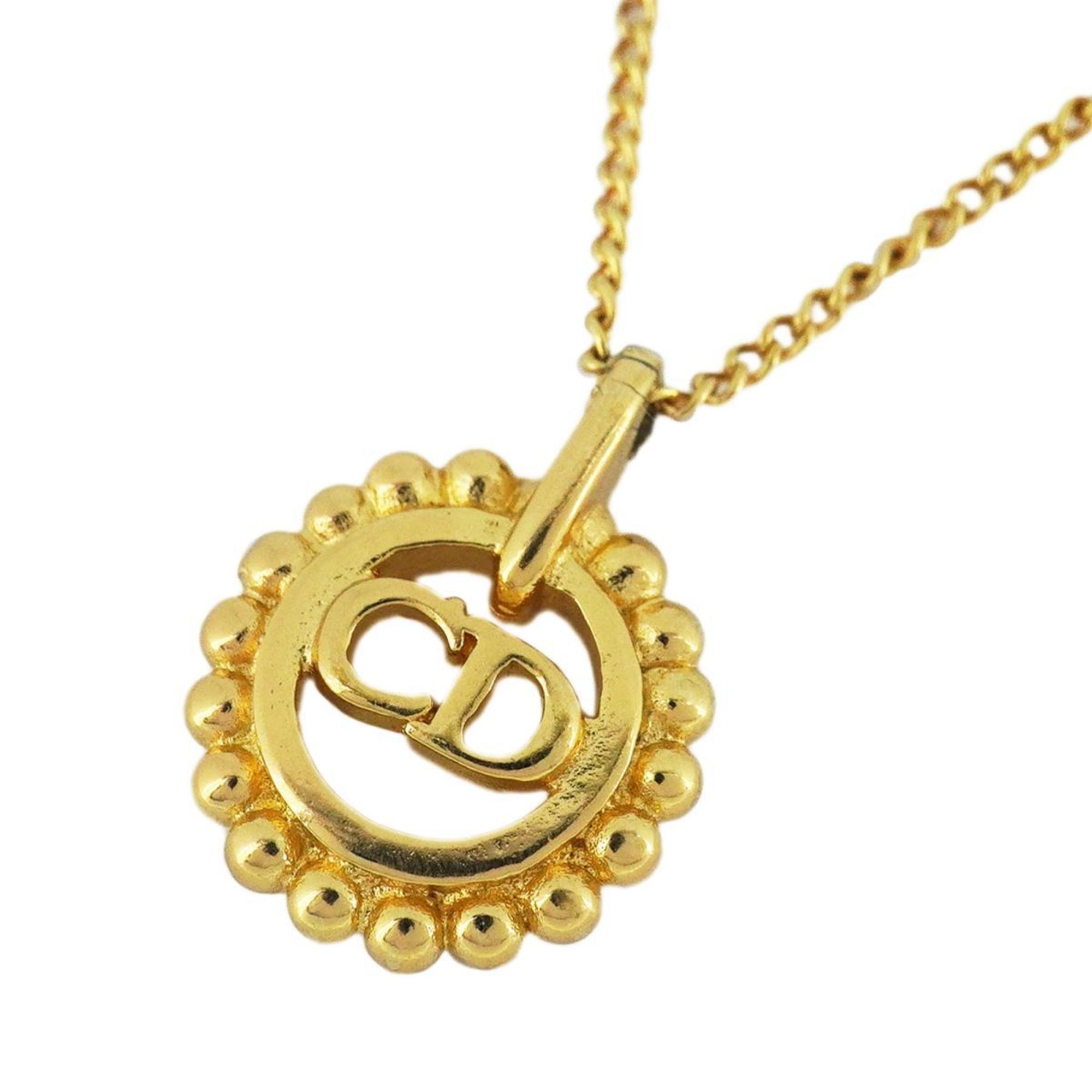 Christian Dior Necklace CD Circle GP Plated Gold Women's