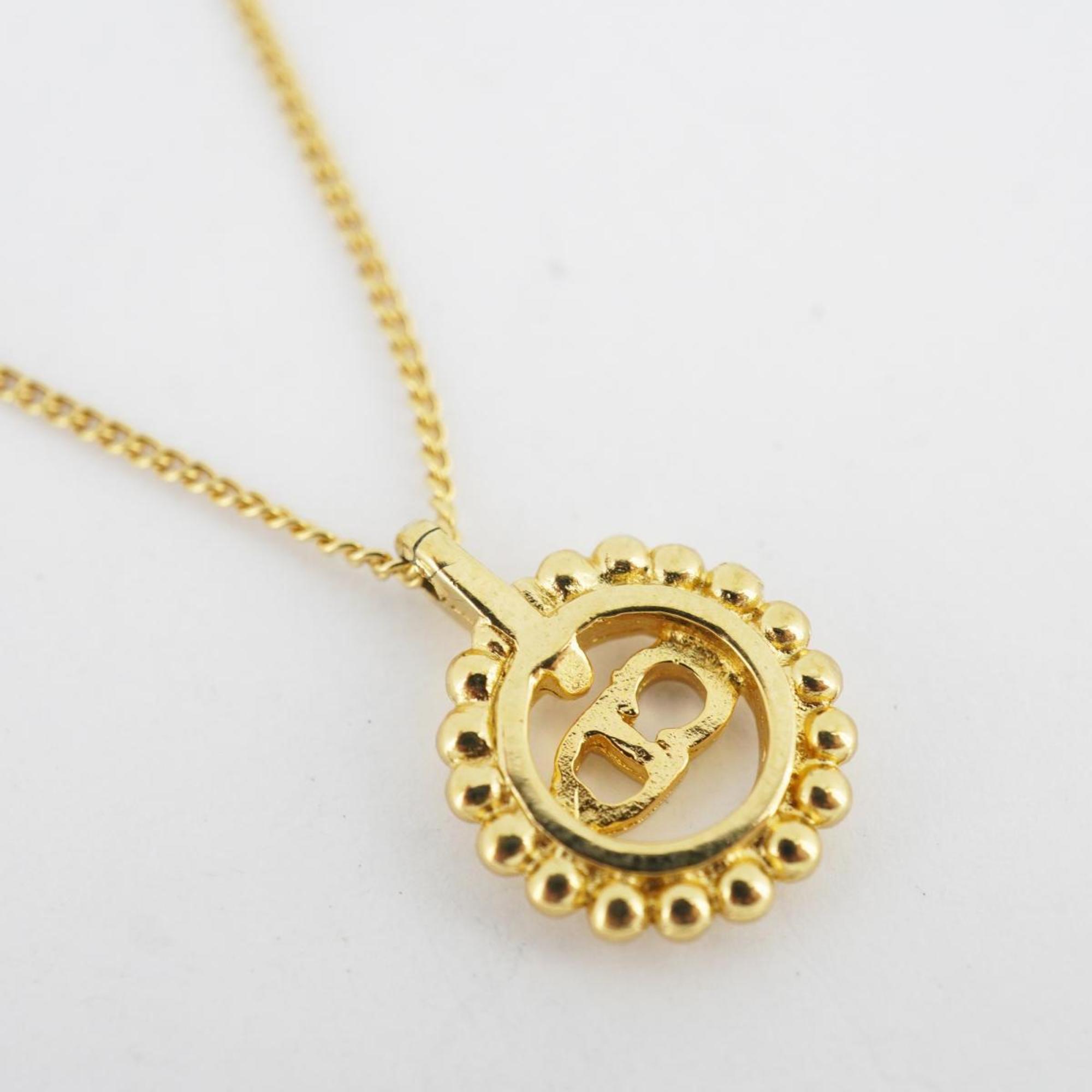 Christian Dior Necklace CD Circle GP Plated Gold Women's