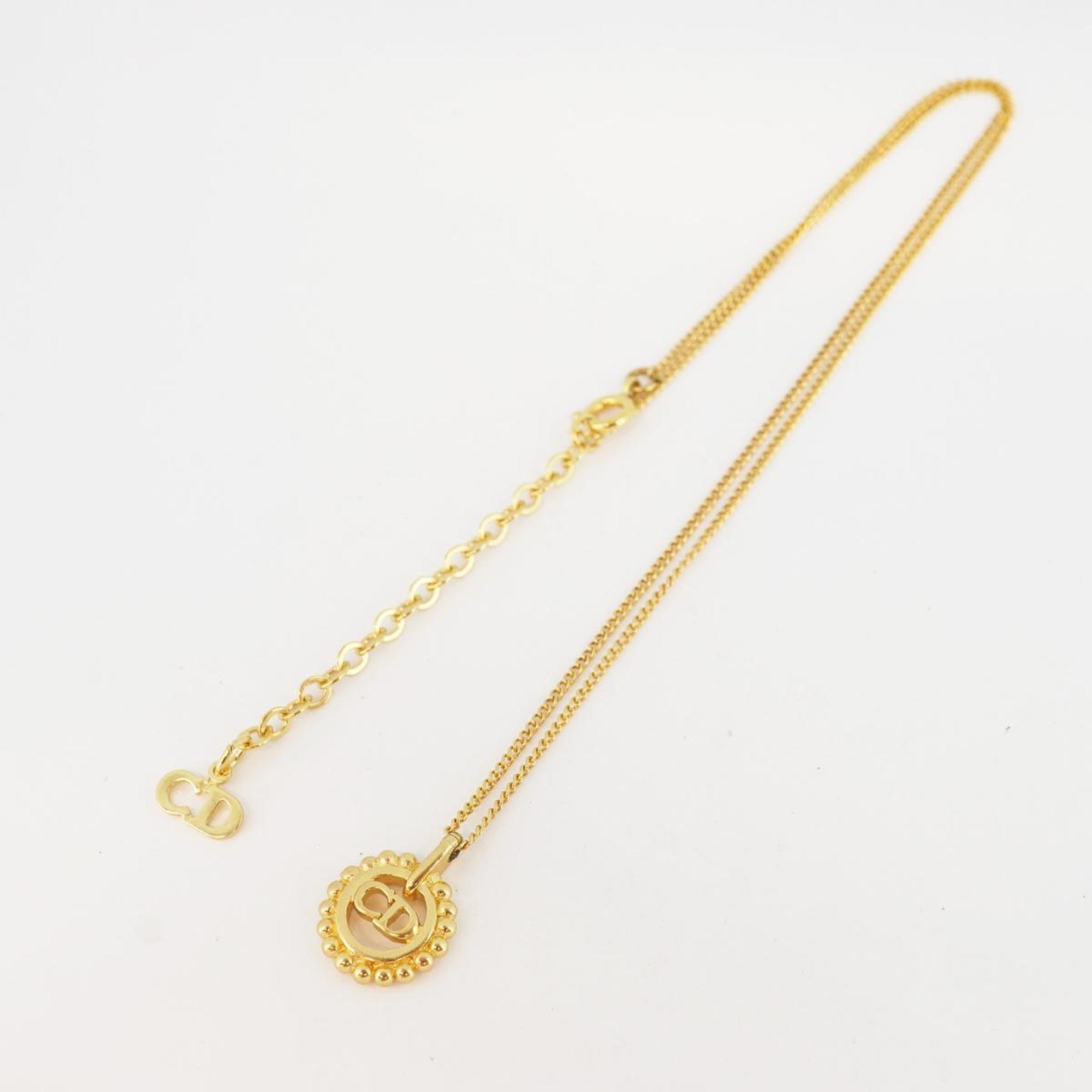 Christian Dior Necklace CD Circle GP Plated Gold Women's