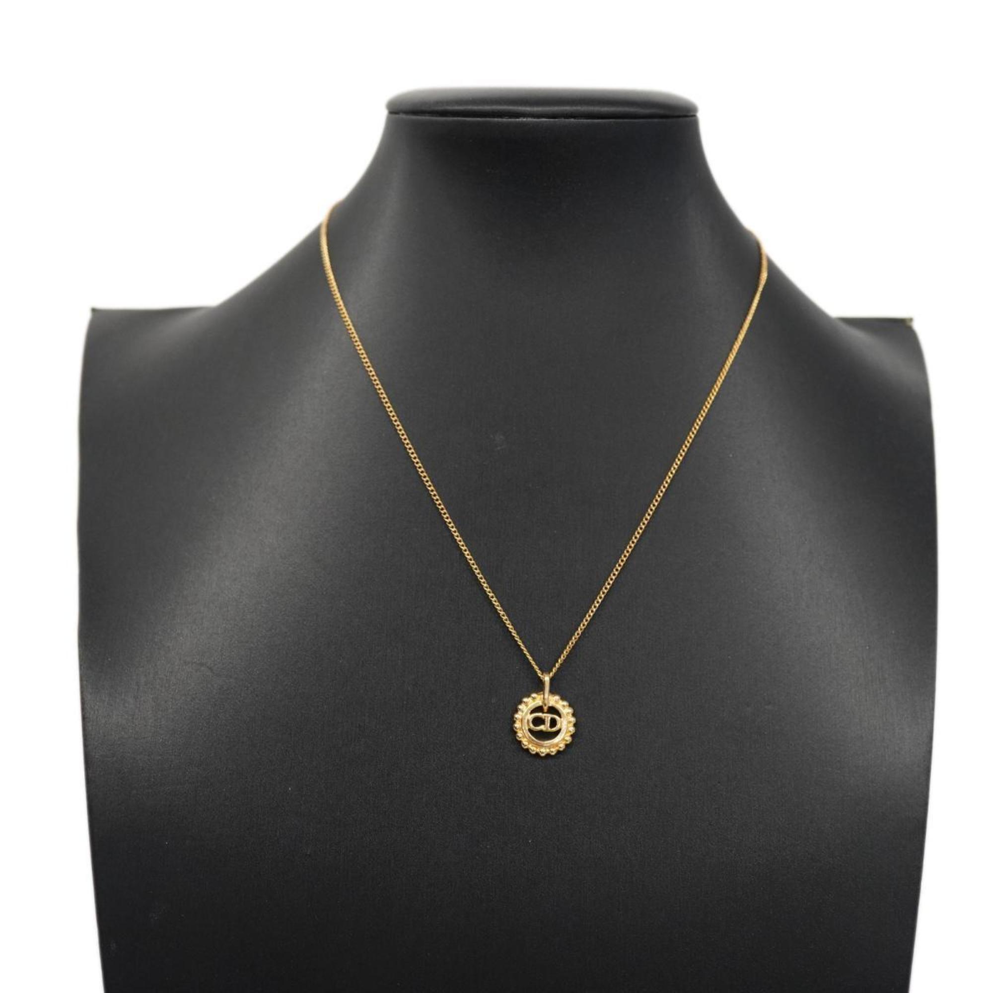 Christian Dior Necklace CD Circle GP Plated Gold Women's