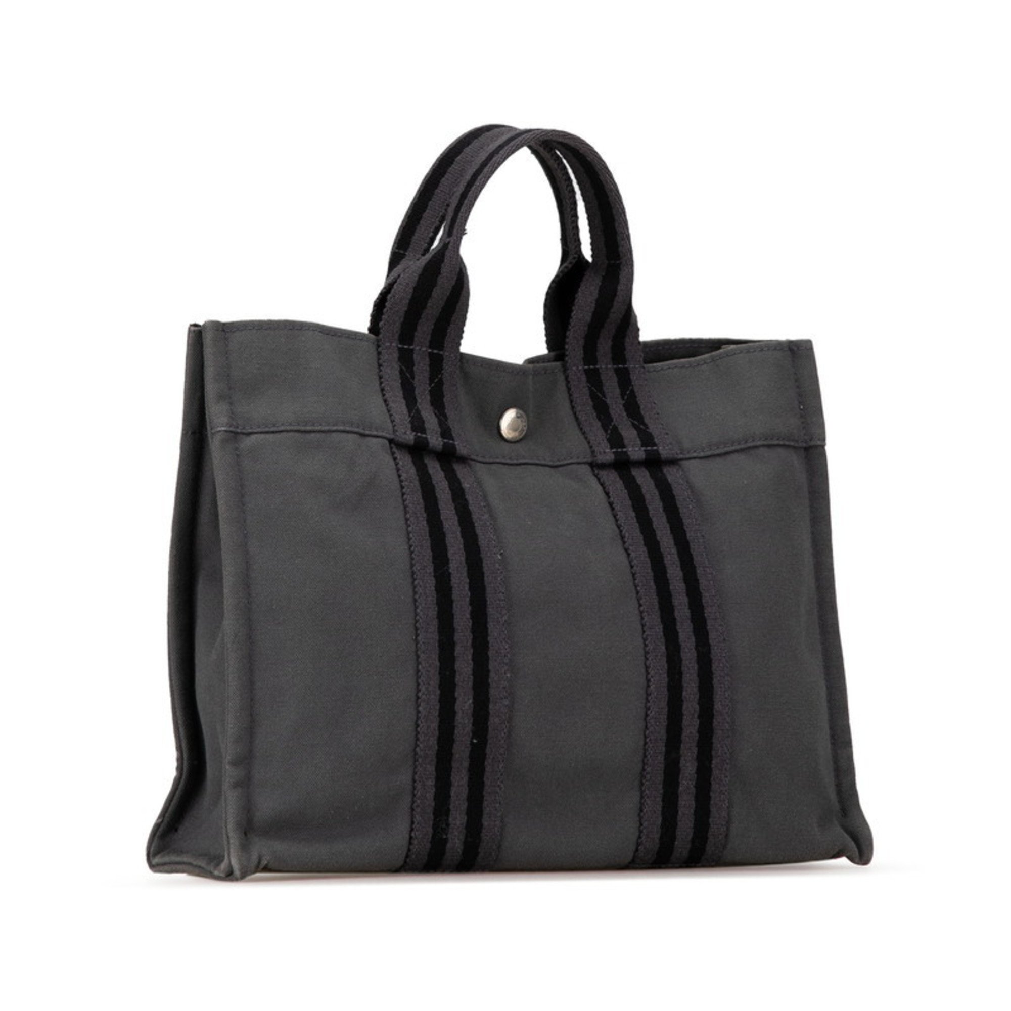 Hermes Foul Tote PM Handbag Bag Grey Canvas Women's HERMES