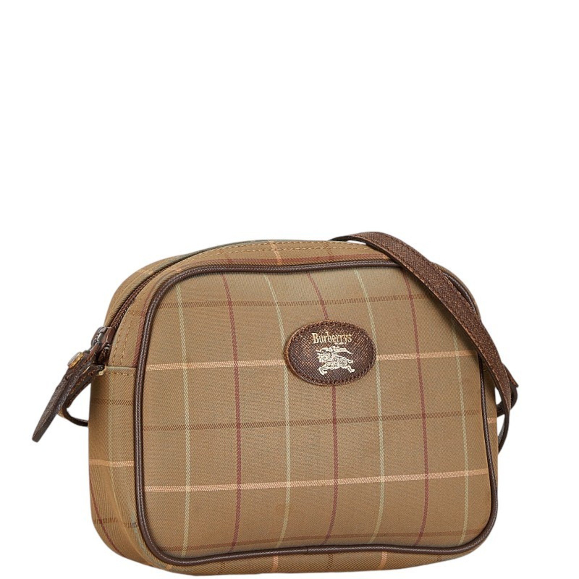 Burberry Check Shoulder Bag Khaki Brown Canvas Leather Women's BURBERRY