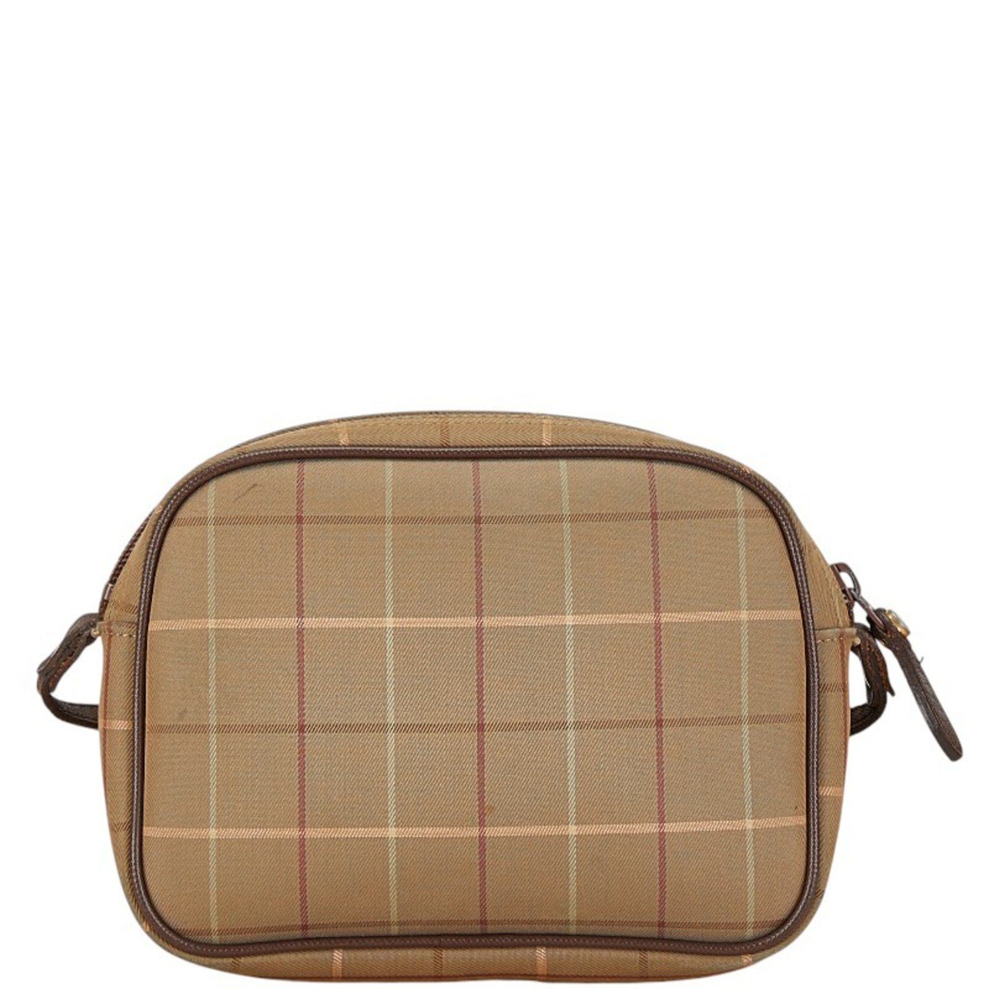 Burberry Check Shoulder Bag Khaki Brown Canvas Leather Women's BURBERRY