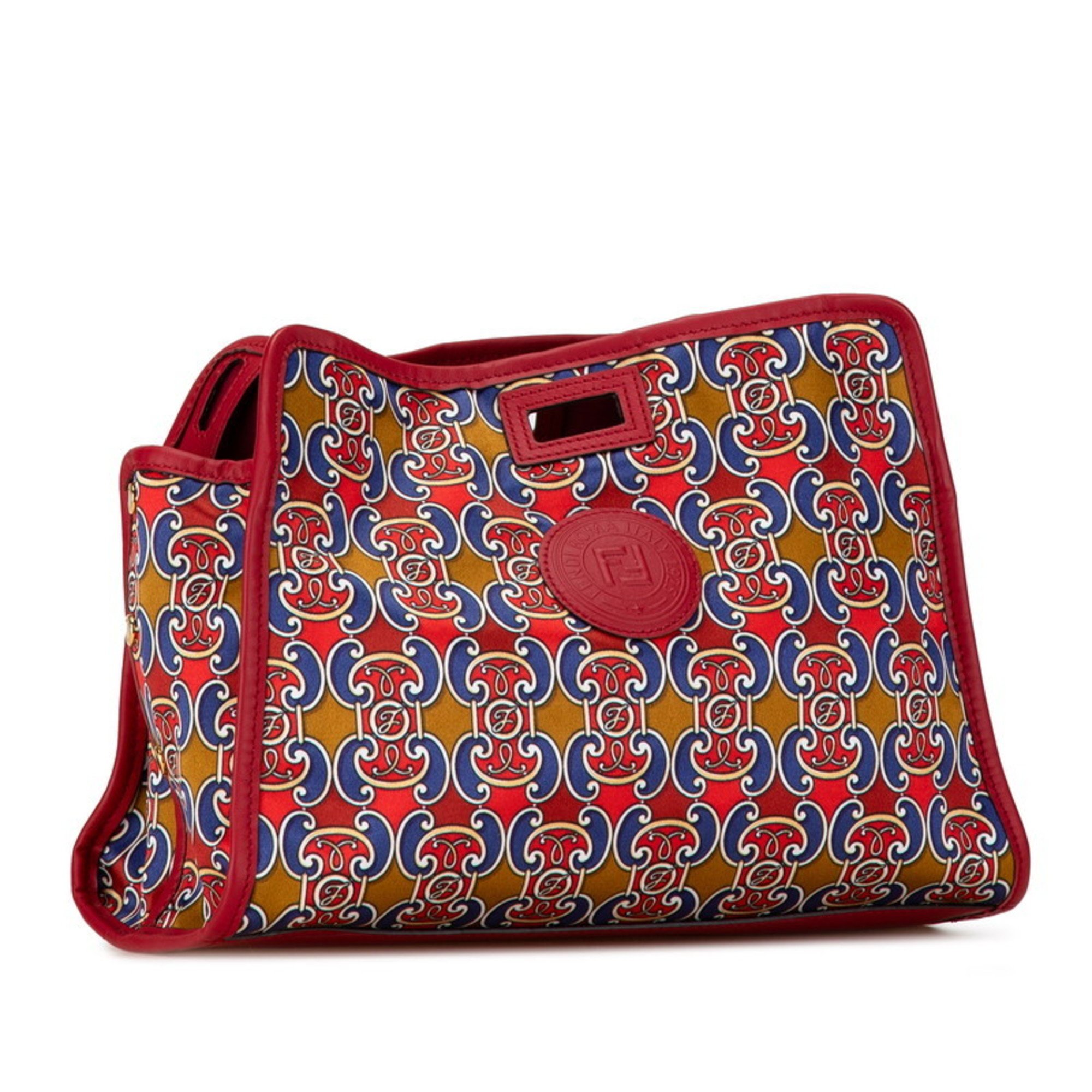 Fendi Peekaboo Defender Pouch Handbag Bag Cover 7AR717 Red Brown Multicolor Satin Leather Women's FENDI