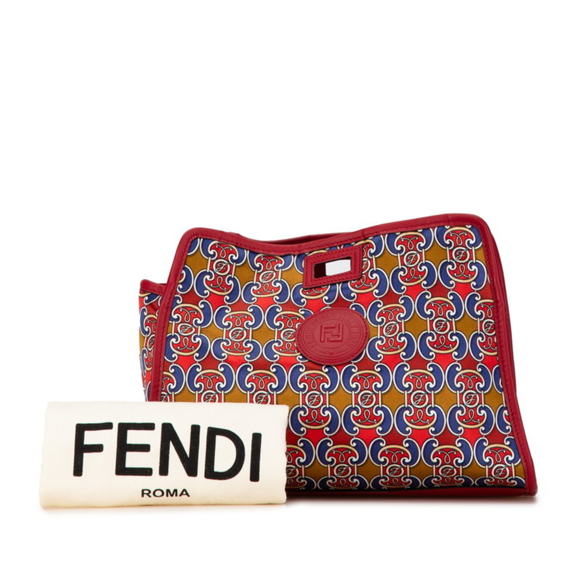 Fendi Peekaboo Defender Pouch Handbag Bag Cover 7AR717 Red Brown Multicolor Satin Leather Women's FENDI