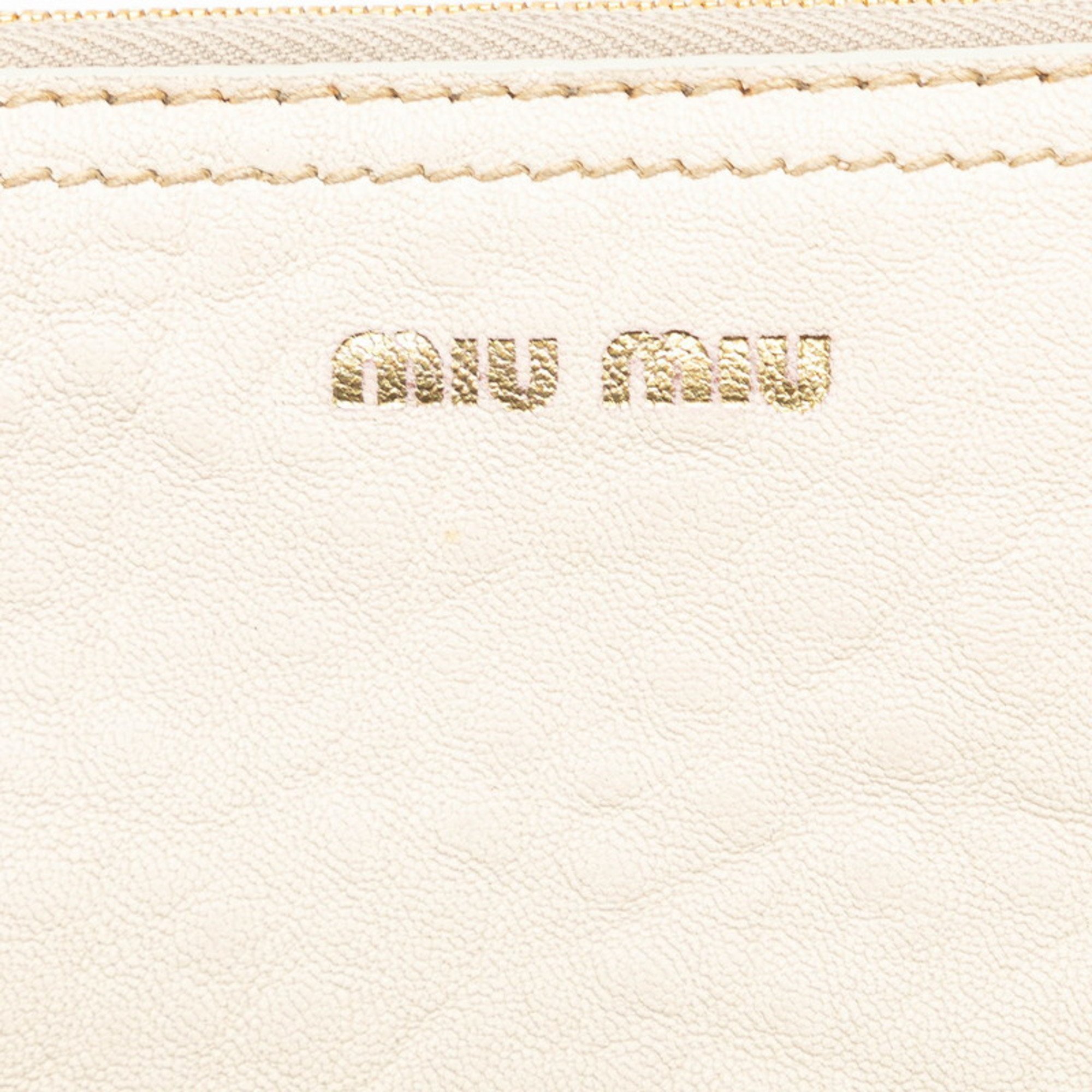 Miu Miu Miu Flower Motif Tote Bag Beige White Straw Leather Women's MIUMIU