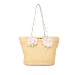 Miu Miu Miu Flower Motif Tote Bag Beige White Straw Leather Women's MIUMIU