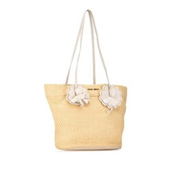 Miu Miu Miu Flower Motif Tote Bag Beige White Straw Leather Women's MIUMIU