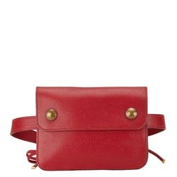 Hermes Pochette Green Waist Pouch Rouge Vif Red Couchvel Women's HERMES