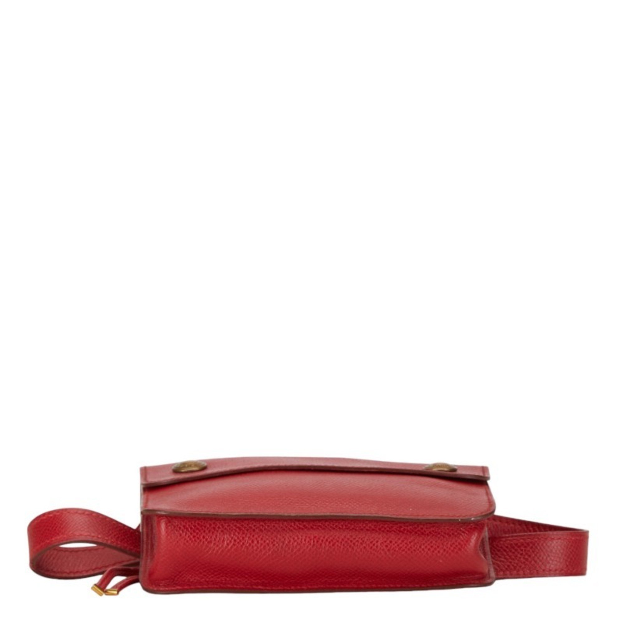 Hermes Pochette Green Waist Pouch Rouge Vif Red Couchvel Women's HERMES