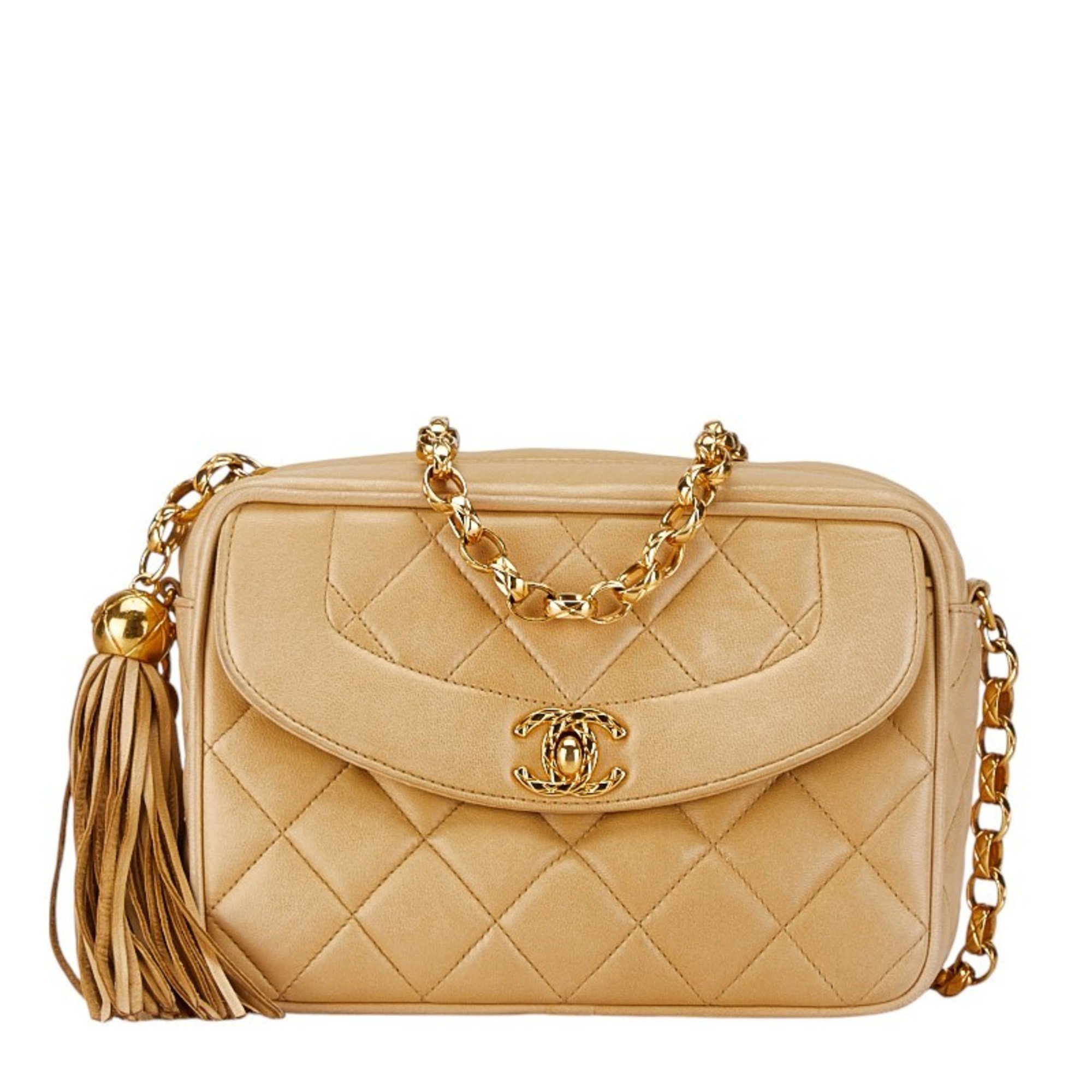 Chanel Matelasse Chain Shoulder Bag Beige Lambskin Women's CHANEL