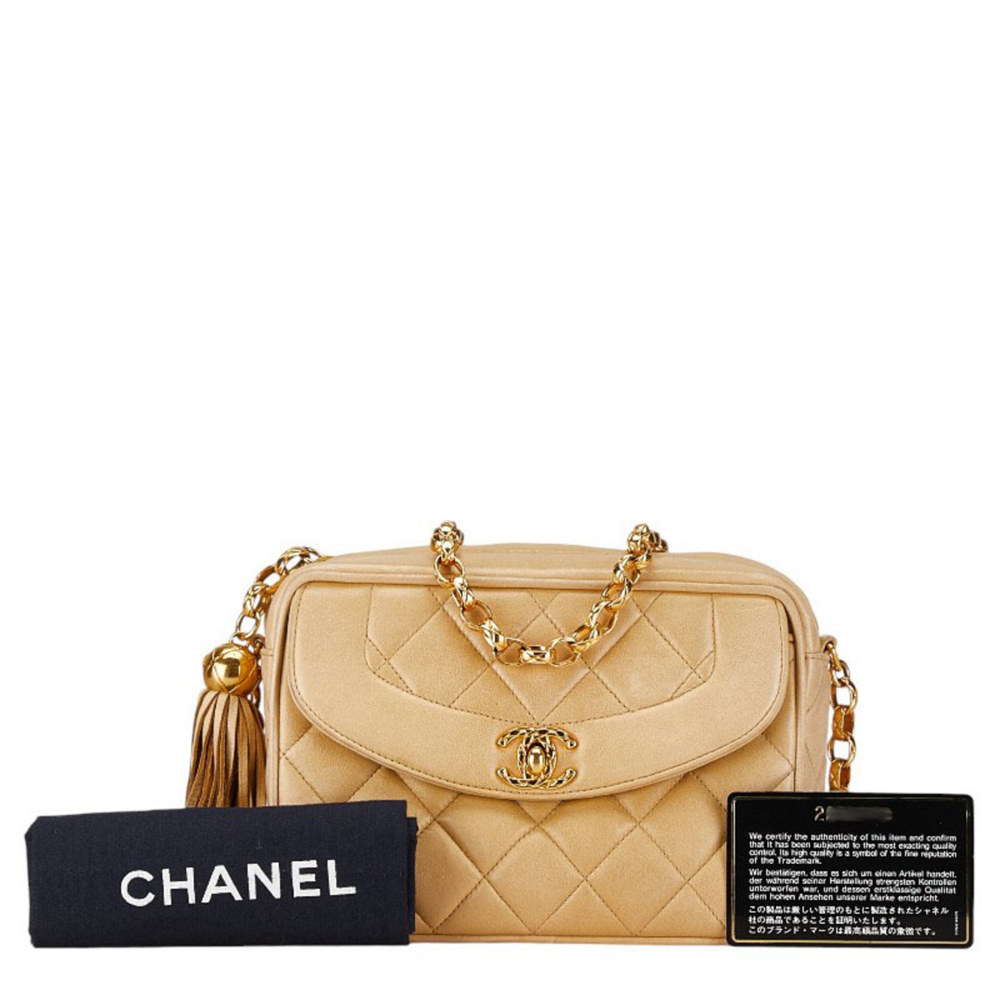 Chanel Matelasse Chain Shoulder Bag Beige Lambskin Women's CHANEL