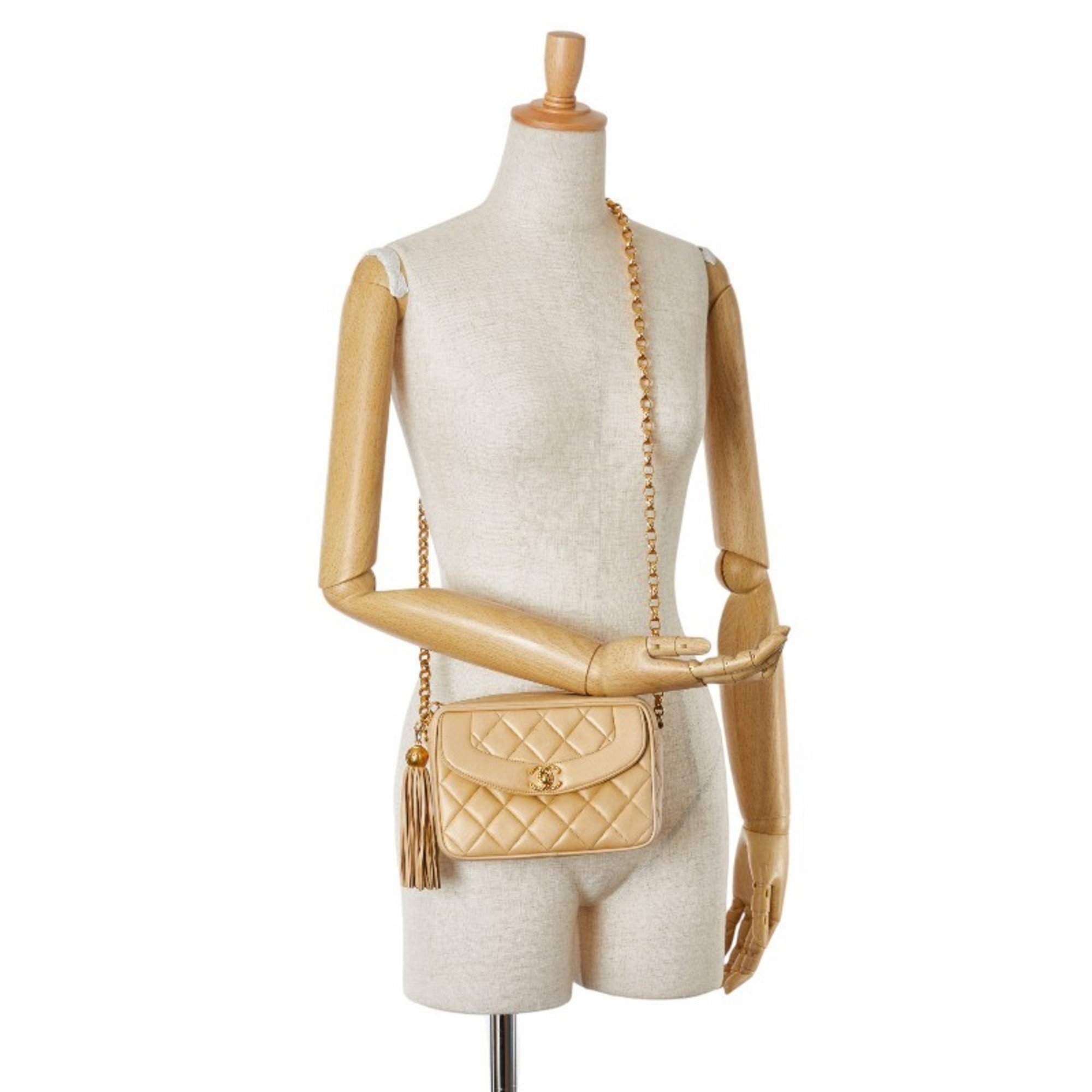 Chanel Matelasse Chain Shoulder Bag Beige Lambskin Women's CHANEL