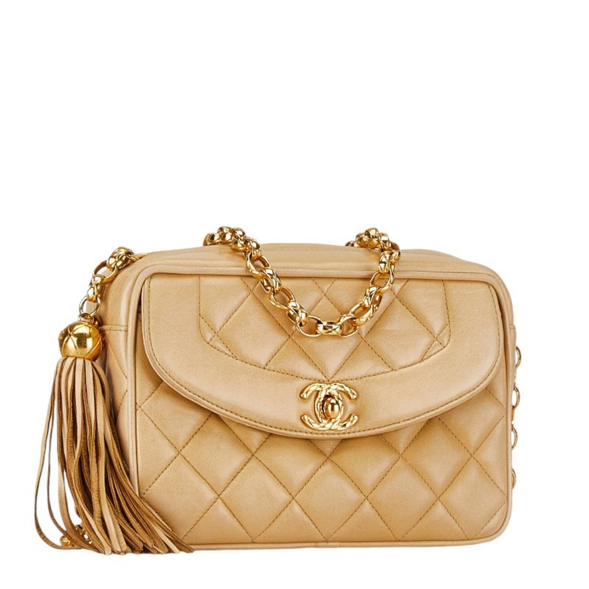 Chanel Matelasse Chain Shoulder Bag Beige Lambskin Women's CHANEL